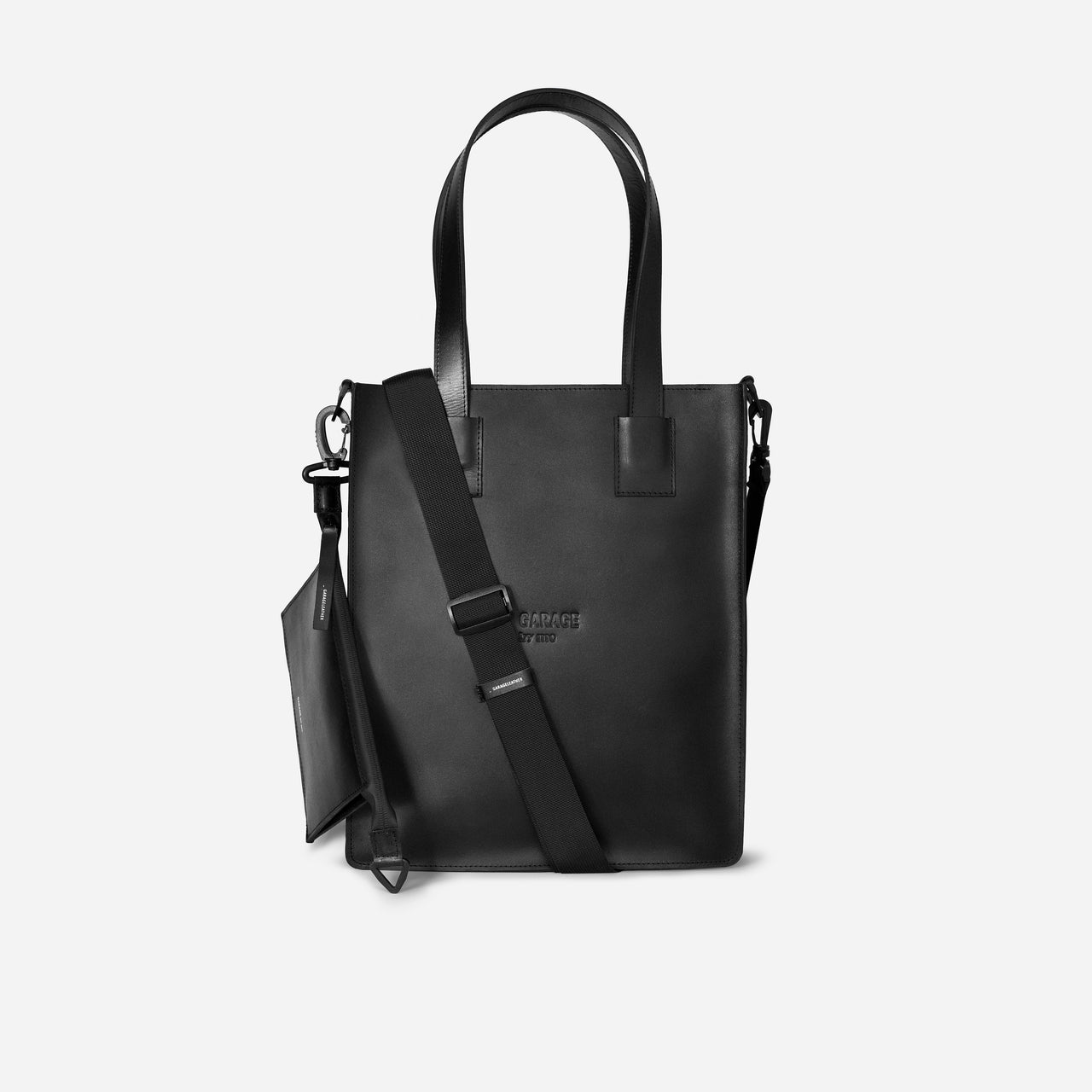 LEATHER TOTE BAG - WALLET . BLACK