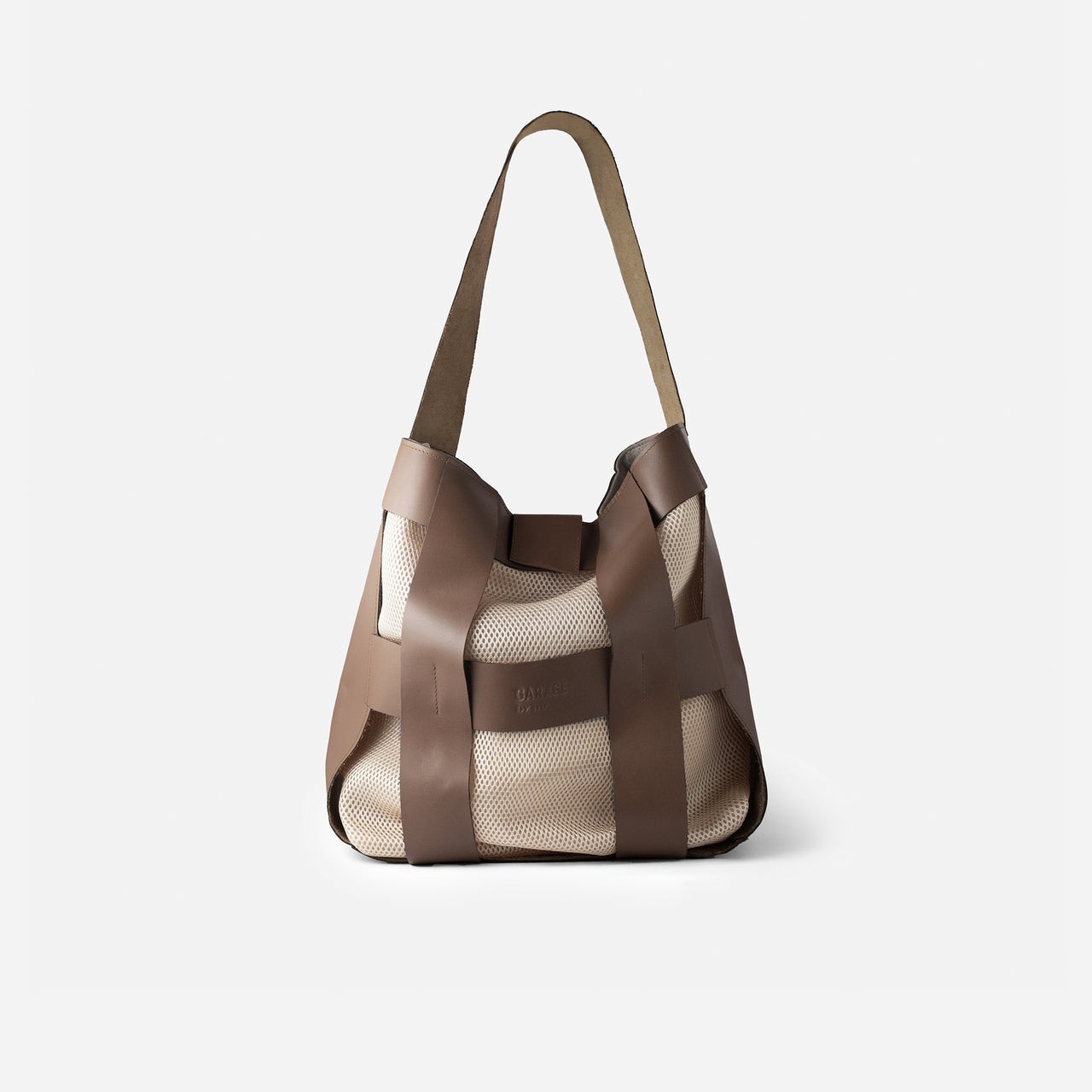 LEATHER STRIPES BUCKET BAG . BROWN