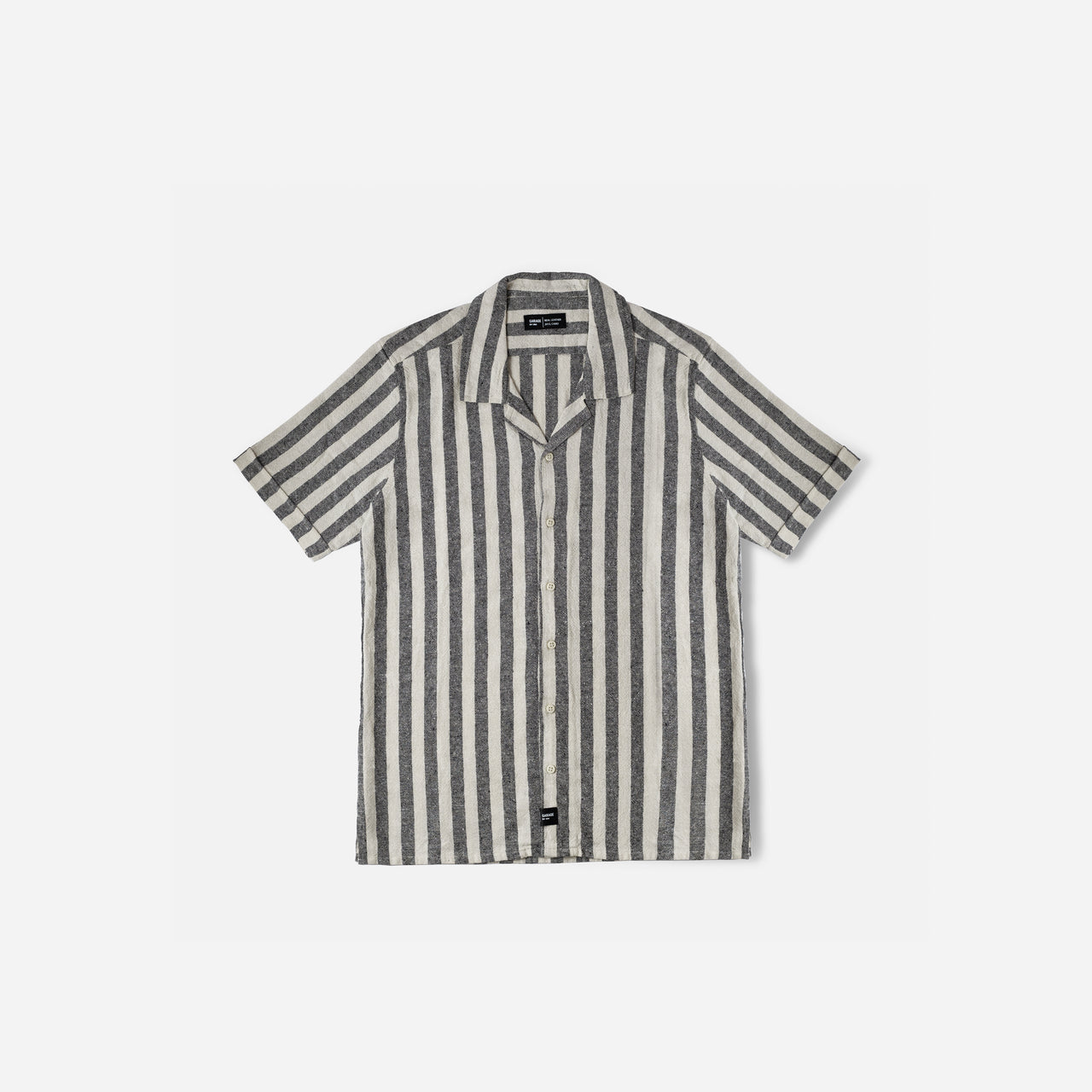 LINEN SHORT SLEEVE SHIRT . BLACK STRIPES