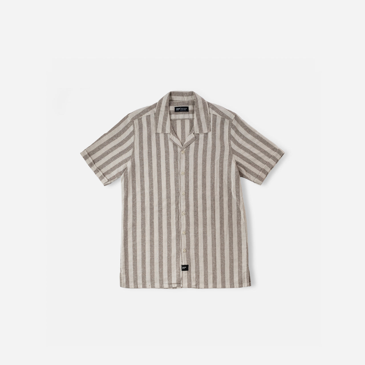 LINEN SHORT SLEEVE SHIRT . BROWN STRIPES