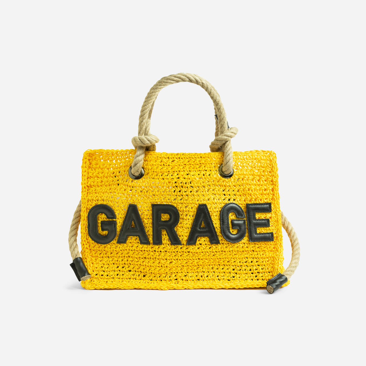 WOVEN ROPE TOTE . YELLOW